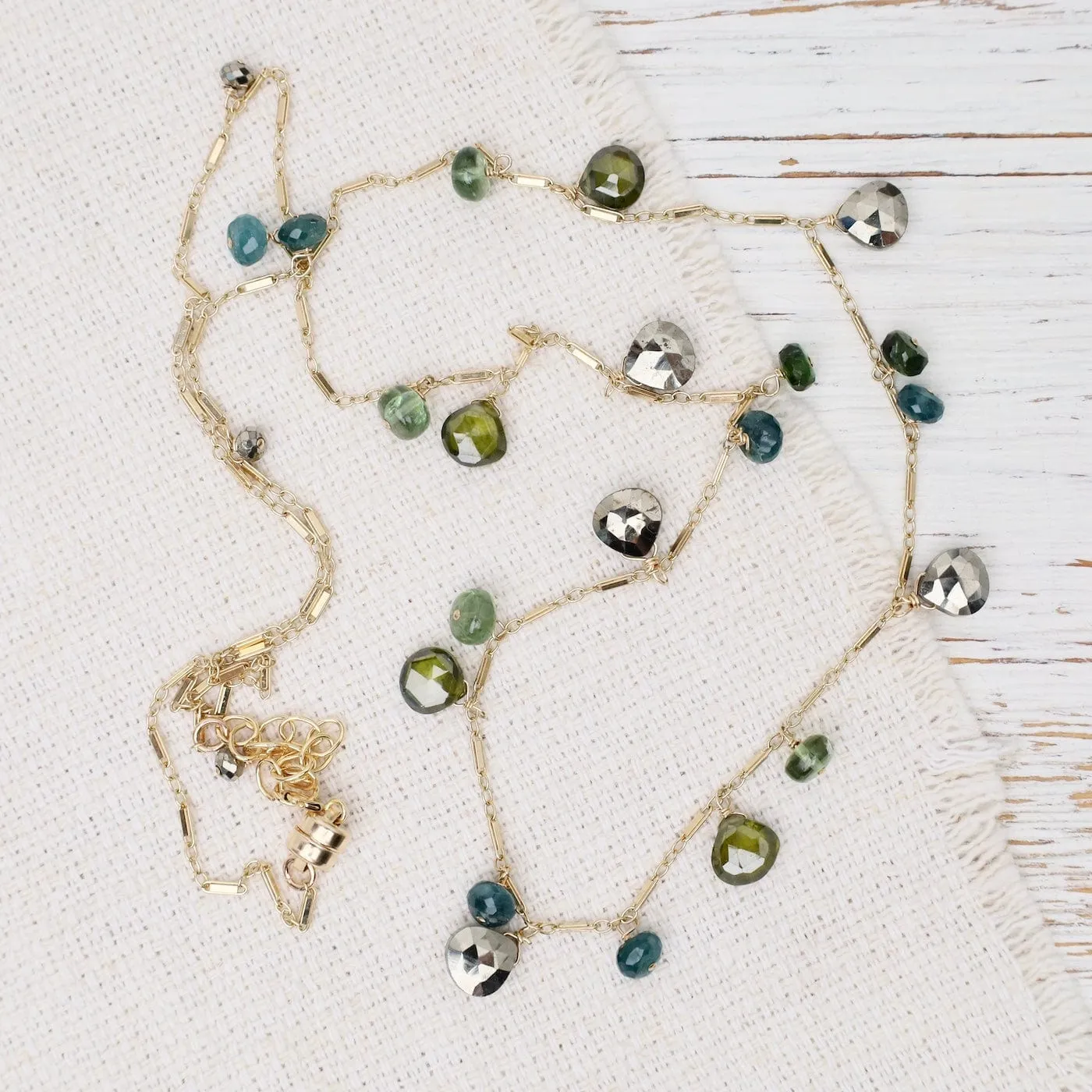 Pyrite, Grandidierite, Chrome Diopside Long Necklace