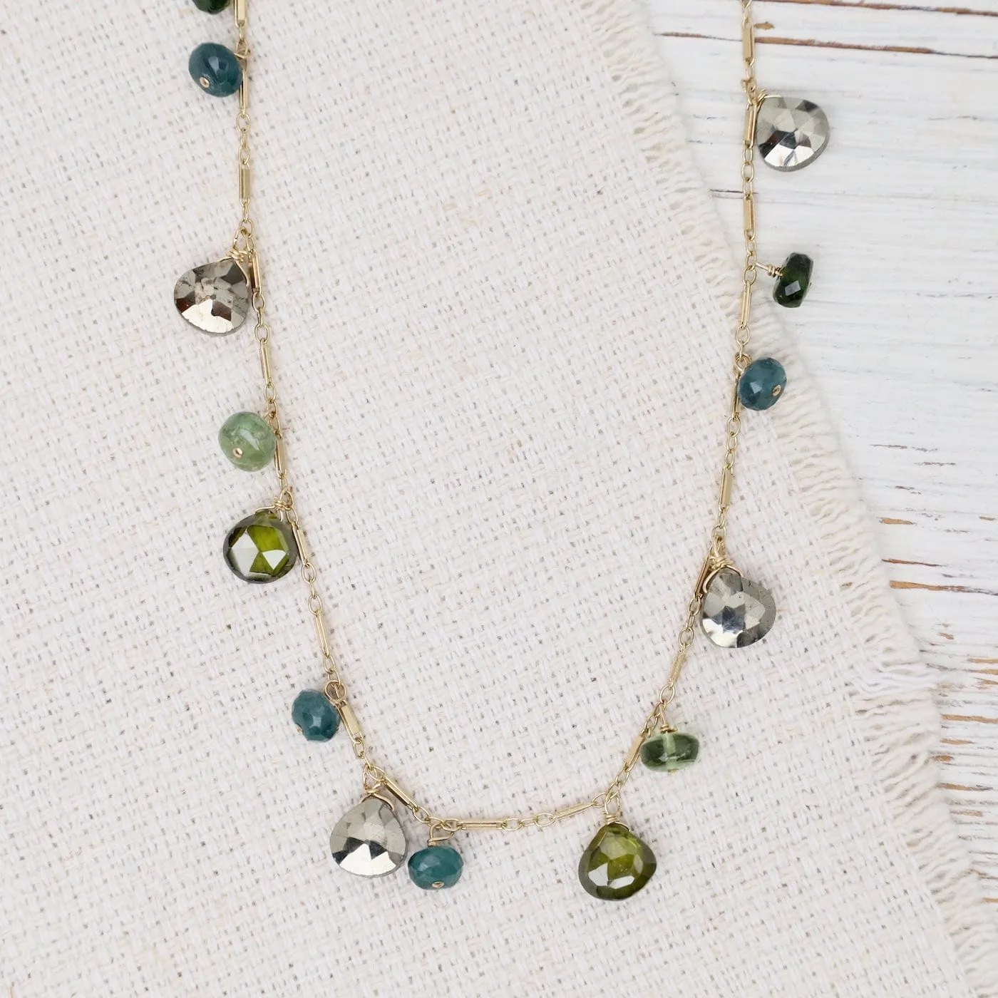 Pyrite, Grandidierite, Chrome Diopside Long Necklace