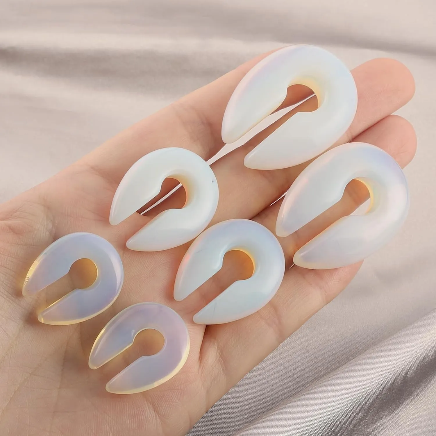 Qmcandy 2pcs Natural Stone Ear Weights Opalite Agate Tiger's Eye Quartz Keyhole Ear Hanger Plugs Piercing Jewelry