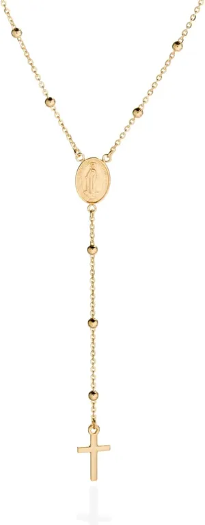QUADRI - 18K Gold Over Sterling Silver Rosary Virgin Mary Necklace - Premium Cross Chain Rosary Necklace Gold - Beautiful Cross Necklace with Beads Chain for Women and Men 19" 925 Italian Silver