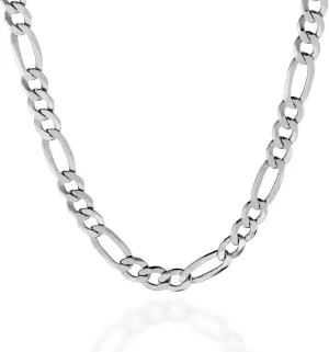 QUADRI Figaro Sterling Silver Chain for Men  7mm Solid Italian Necklace, Diamond-Cut, 16-30 Inch, Cadena de Plata para Hombre, Gift Box Included
