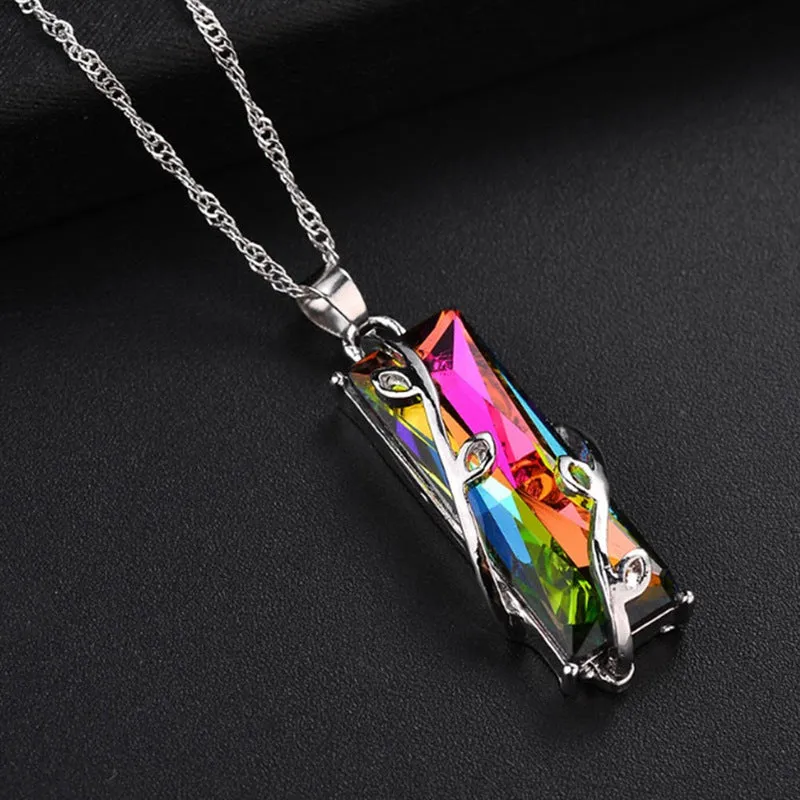 Rainbow Crystal Leaves Pendant