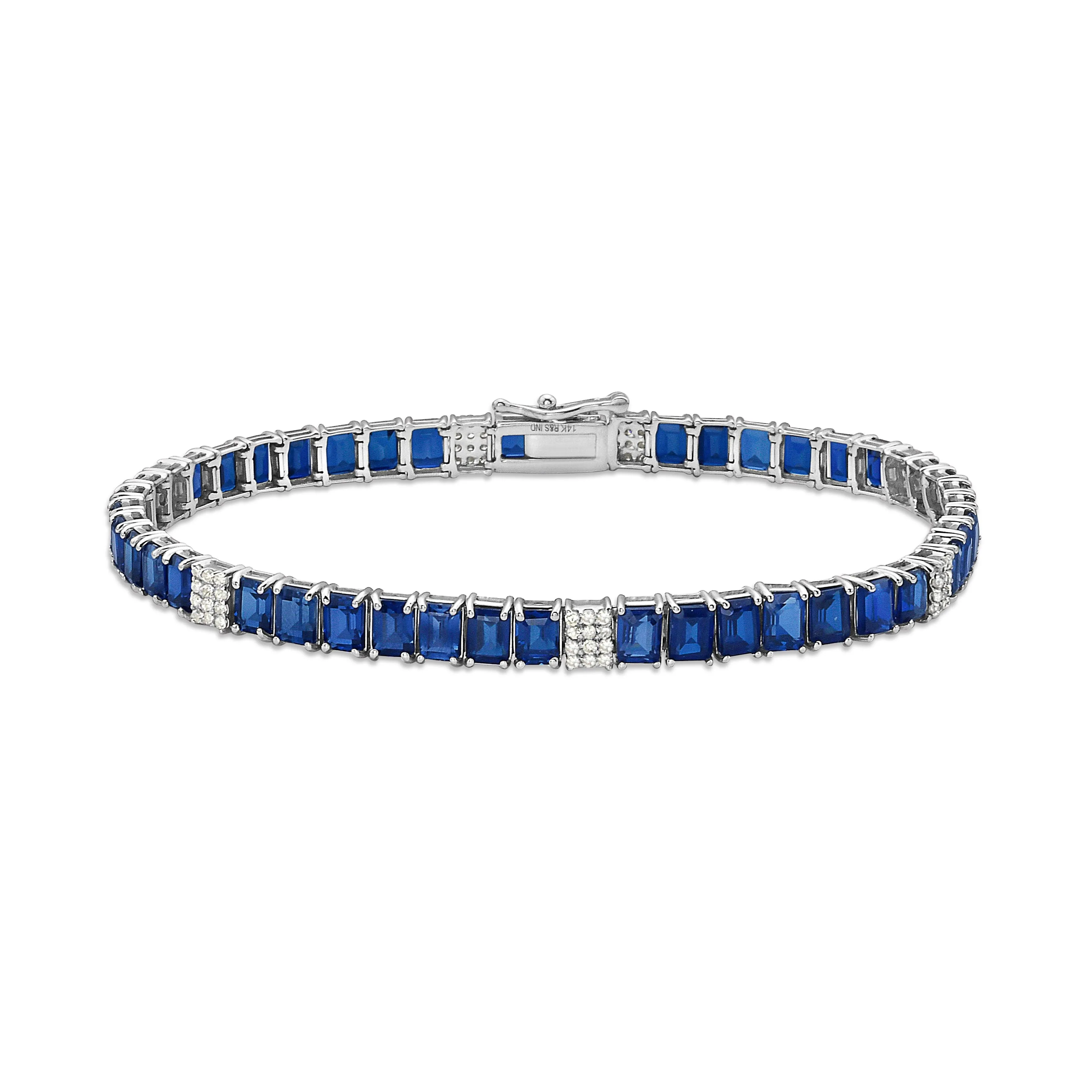 Ready to Ship Alternate Emerald Cut Blue Sapphires & Diamonds Tennis Bracelet (11.50 ct.) 4-Prongs Setting in 14K Gold