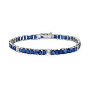Ready to Ship Alternate Emerald Cut Blue Sapphires & Diamonds Tennis Bracelet (11.50 ct.) 4-Prongs Setting in 14K Gold
