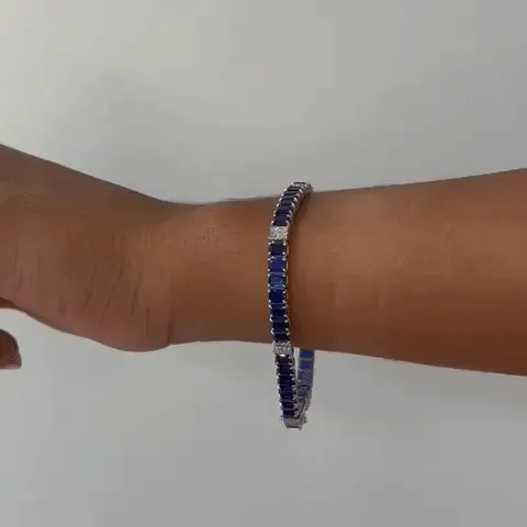 Ready to Ship Alternate Emerald Cut Blue Sapphires & Diamonds Tennis Bracelet (11.50 ct.) 4-Prongs Setting in 14K Gold