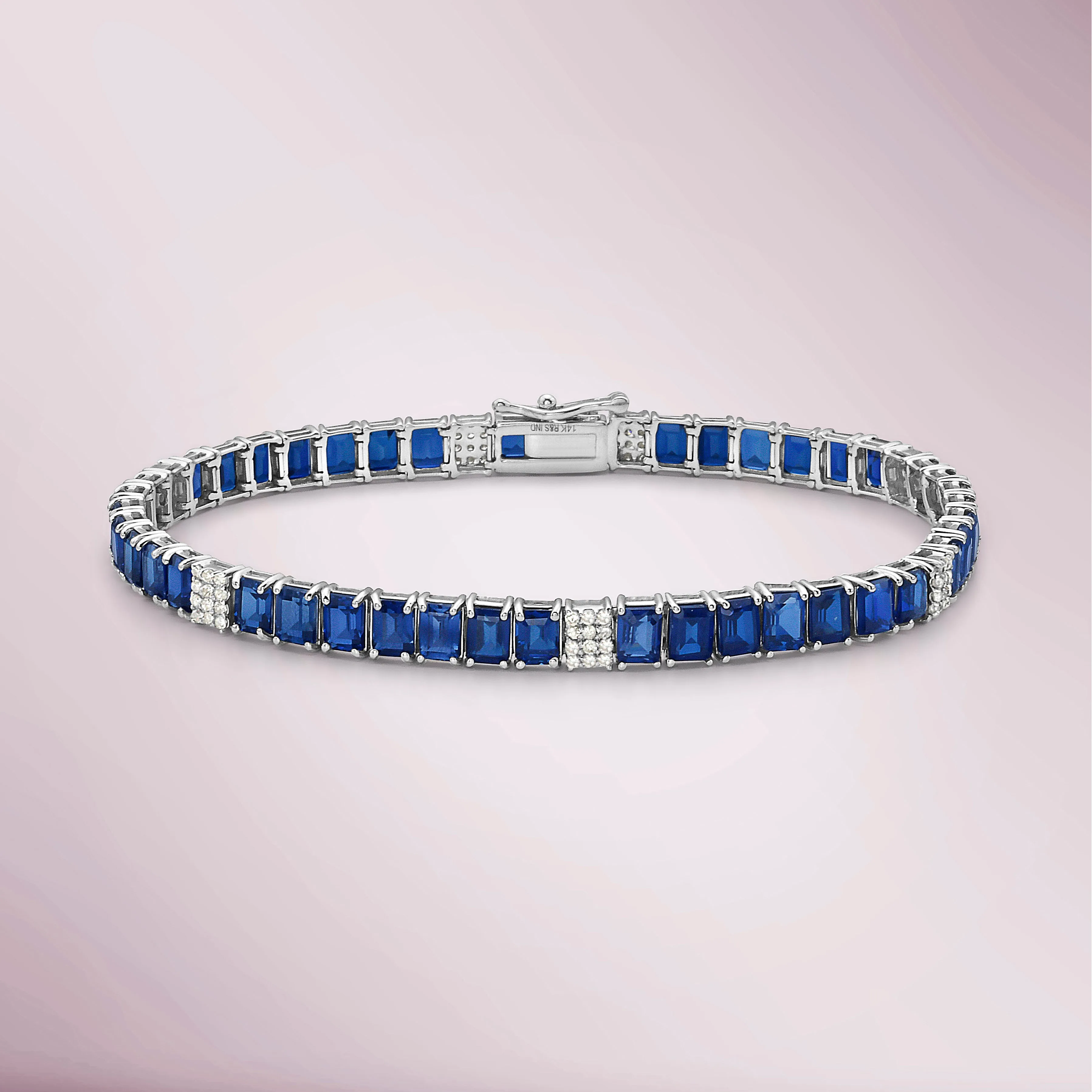 Ready to Ship Alternate Emerald Cut Blue Sapphires & Diamonds Tennis Bracelet (11.50 ct.) 4-Prongs Setting in 14K Gold