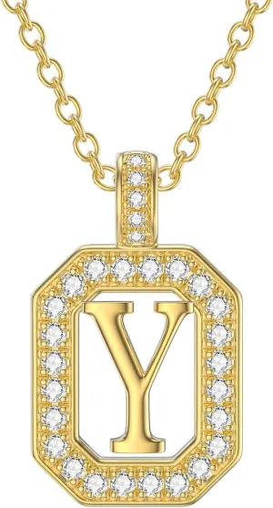 Real 14k Soild Yellow Gold Name Alphabet Initial A to Z Letter Tag Pendant Necklaces for Women Mother Mom Jewelry Christmas Gifts,Charm Pendant with D Color VVS1 Moissanite, 16 2 Inch