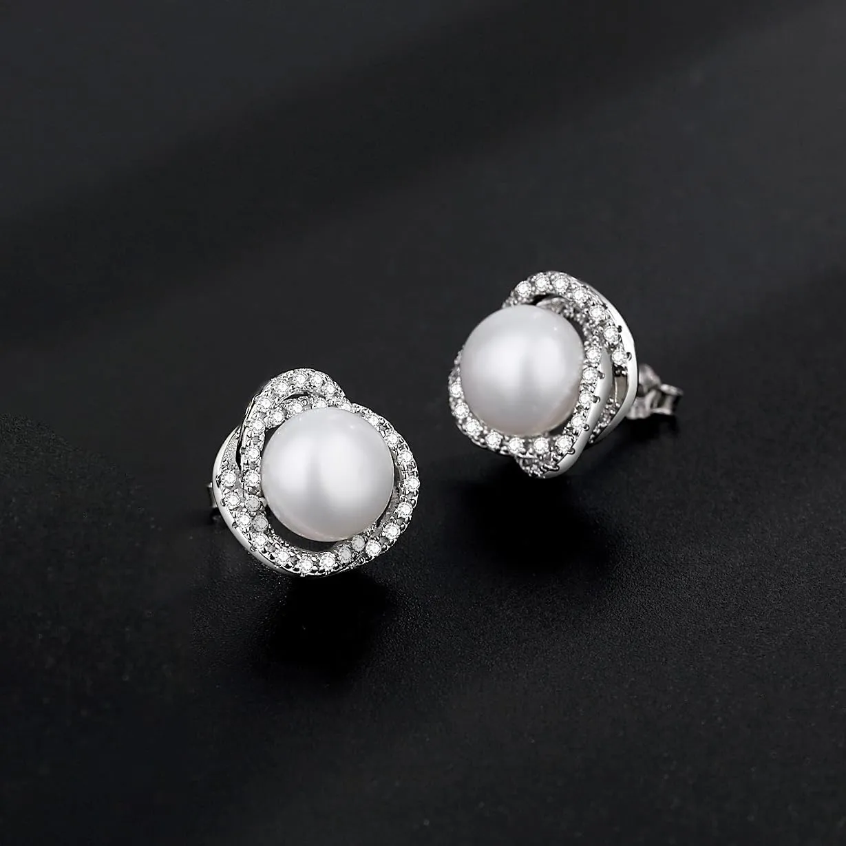 Real Pearl Earrings for Women 925 Sterling Silver Pearl Stud Earrings Freshwater Cultured Pearl Studs with Cubic Zirconia for Mother