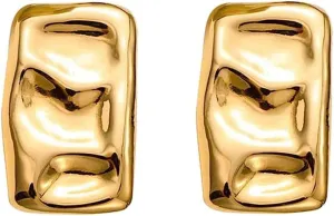 Rectangle Chunky Gold Earrings for Women, Minimalist Irregular Statement Dainty Trendy Square Stud Earrings Thick Wrinkle Geometric Earrings Jewelry Gifts