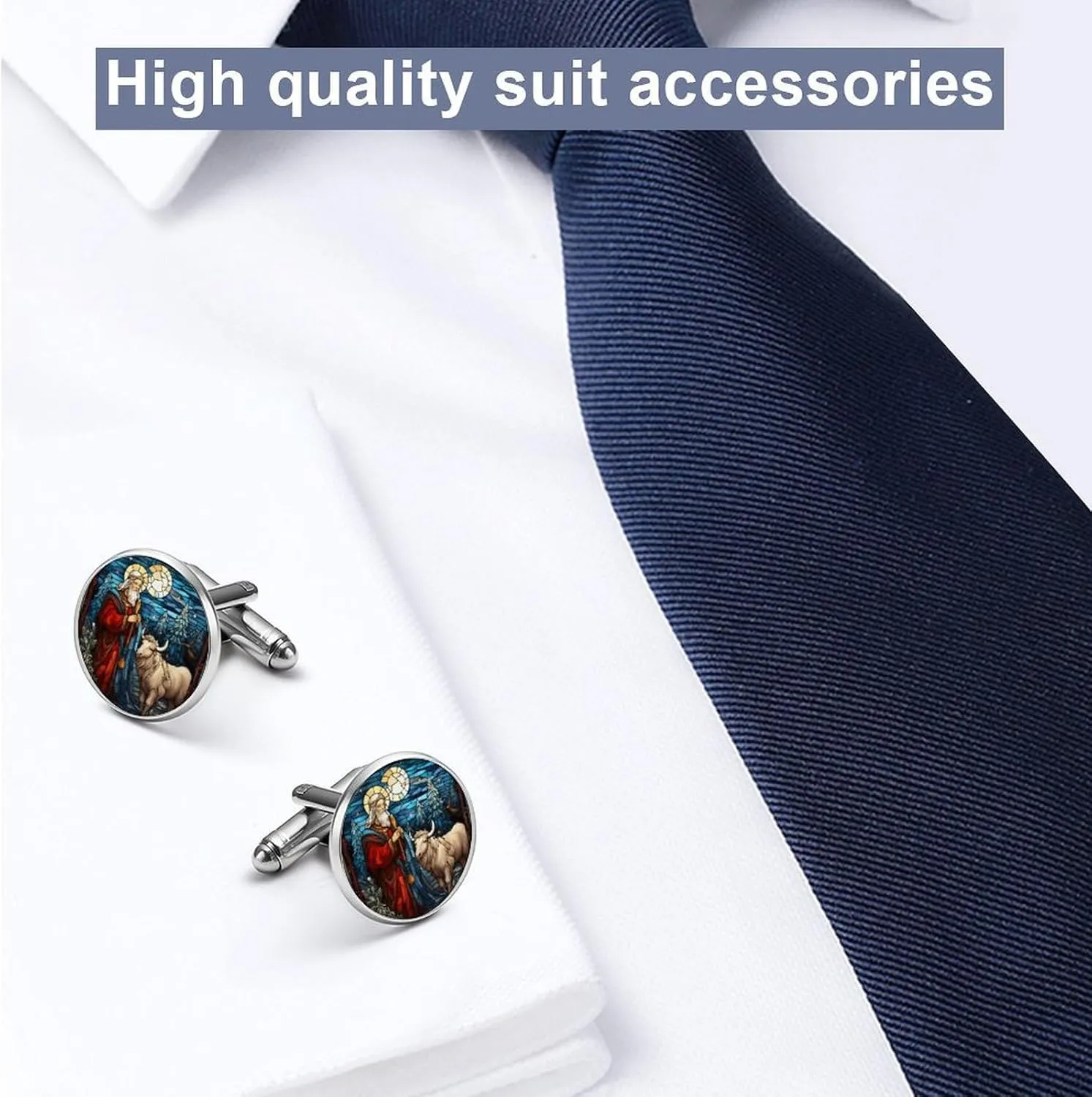 Reindeer Stained Glass Christmas Cuff Links Mens Warm Christmas Shirt Cufflinks For Men Holiday Xmas Christmas Party Mens Cufflinks Classic Cufflinks Anniversary Present Marriage Ceremony