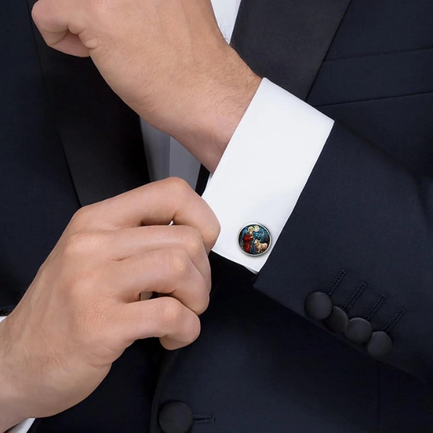 Reindeer Stained Glass Christmas Cuff Links Mens Warm Christmas Shirt Cufflinks For Men Holiday Xmas Christmas Party Mens Cufflinks Classic Cufflinks Anniversary Present Marriage Ceremony