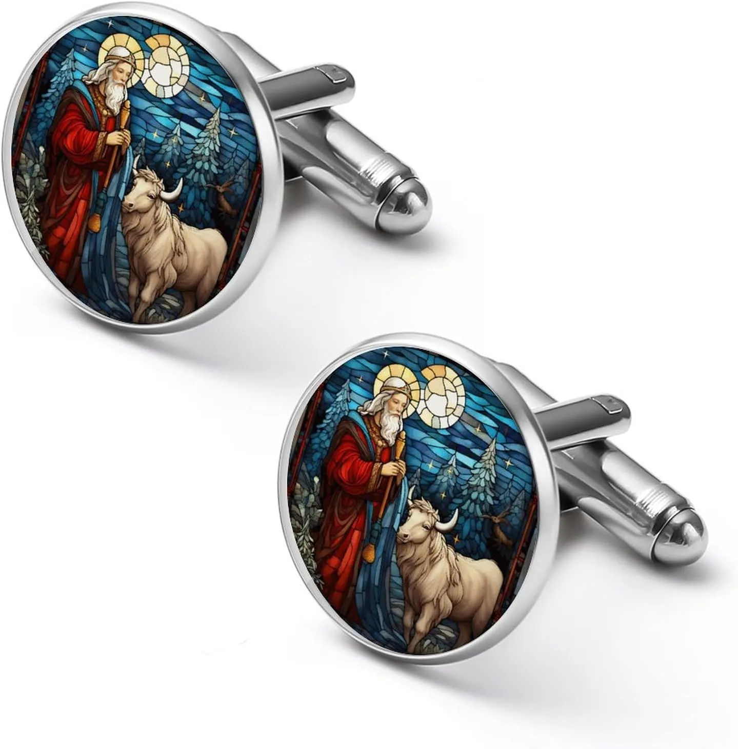 Reindeer Stained Glass Christmas Cuff Links Mens Warm Christmas Shirt Cufflinks For Men Holiday Xmas Christmas Party Mens Cufflinks Classic Cufflinks Anniversary Present Marriage Ceremony