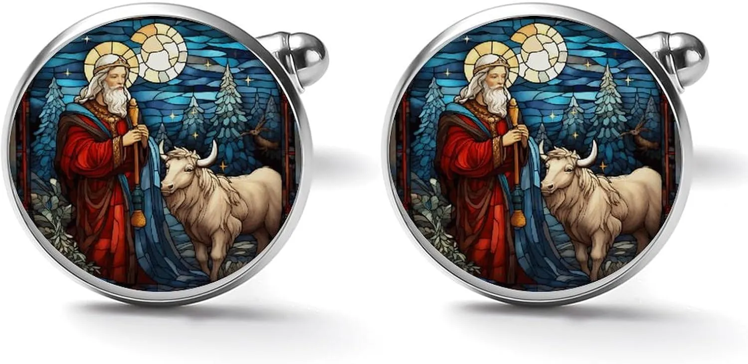 Reindeer Stained Glass Christmas Cuff Links Mens Warm Christmas Shirt Cufflinks For Men Holiday Xmas Christmas Party Mens Cufflinks Classic Cufflinks Anniversary Present Marriage Ceremony