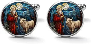 Reindeer Stained Glass Christmas Cuff Links Mens Warm Christmas Shirt Cufflinks For Men Holiday Xmas Christmas Party Mens Cufflinks Classic Cufflinks Anniversary Present Marriage Ceremony