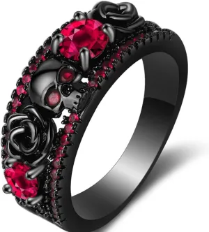 Retro Vintage Stainlless Steel Black Gold Plated Gothic Skull Hallloween Biker Ring