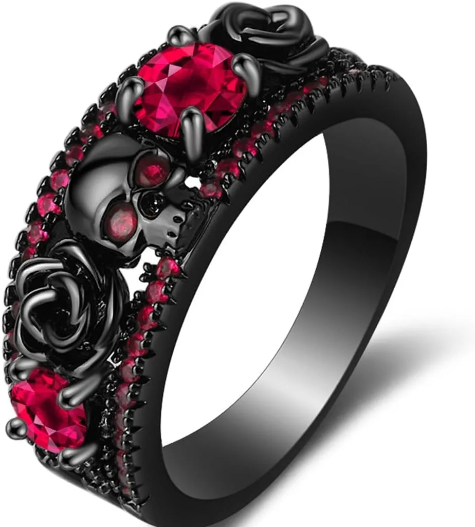 Retro Vintage Stainlless Steel Black Gold Plated Gothic Skull Hallloween Biker Ring