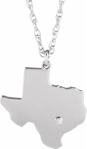 Rhodium Plated Sterling Silver Round Shape Texas State with Diamond Accented City Personalized Necklace Fine Jewelry for Women Gifts for Her (20.5x19.9mm, 015 cttw, G-I), 18"