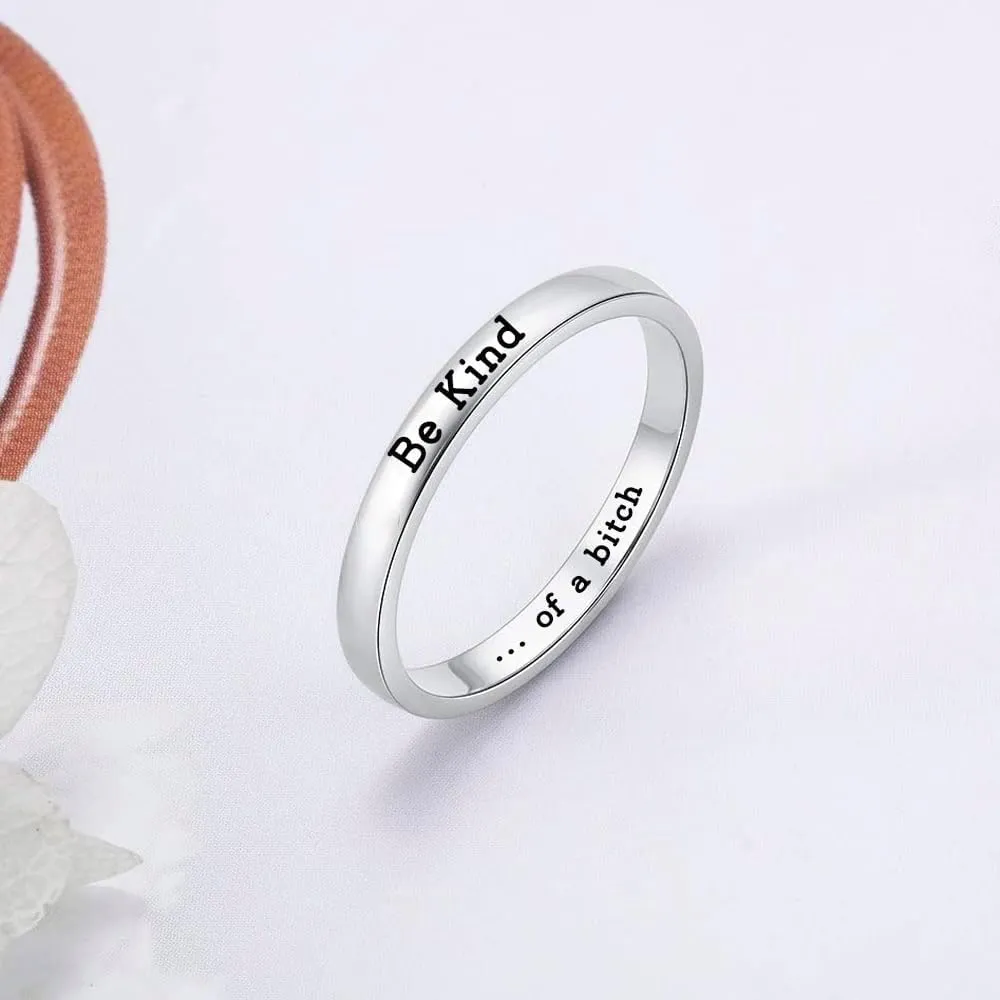 Rings for Women Engraved Ring Inspirational Motivational Be Kind Funny Gift