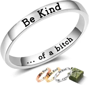 Rings for Women Engraved Ring Inspirational Motivational Be Kind Funny Gift