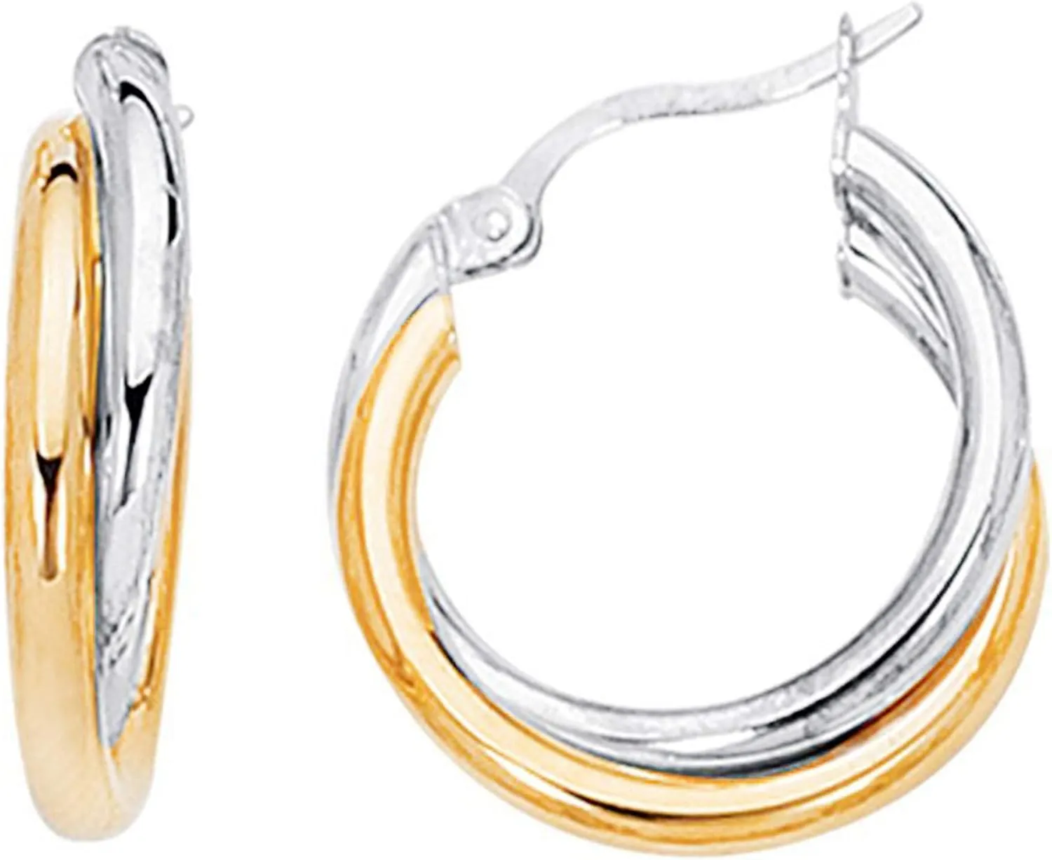 Ritastephens Sterling Silver Gold Plated Two-Tone Polished Intertwined Hoop Earrings (Small, Regular, Large)