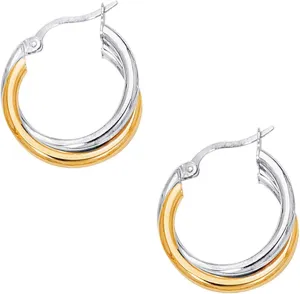 Ritastephens Sterling Silver Gold Plated Two-Tone Polished Intertwined Hoop Earrings (Small, Regular, Large)