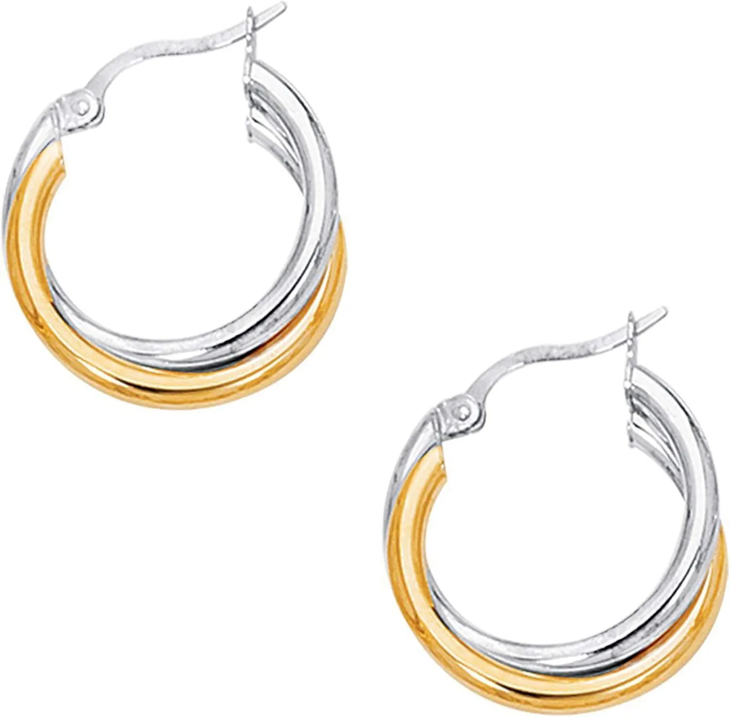 Ritastephens Sterling Silver Gold Plated Two-Tone Polished Intertwined Hoop Earrings (Small, Regular, Large)