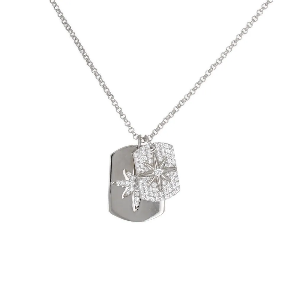 ROLO CHAIN NECKLACE WITH NORTH STAR DOUBLE TAG PENDANT