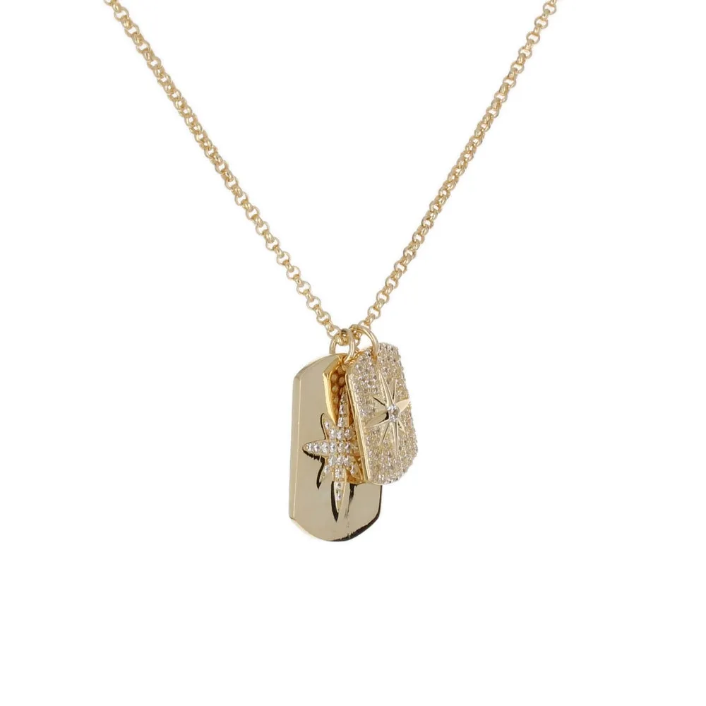 ROLO CHAIN NECKLACE WITH NORTH STAR DOUBLE TAG PENDANT