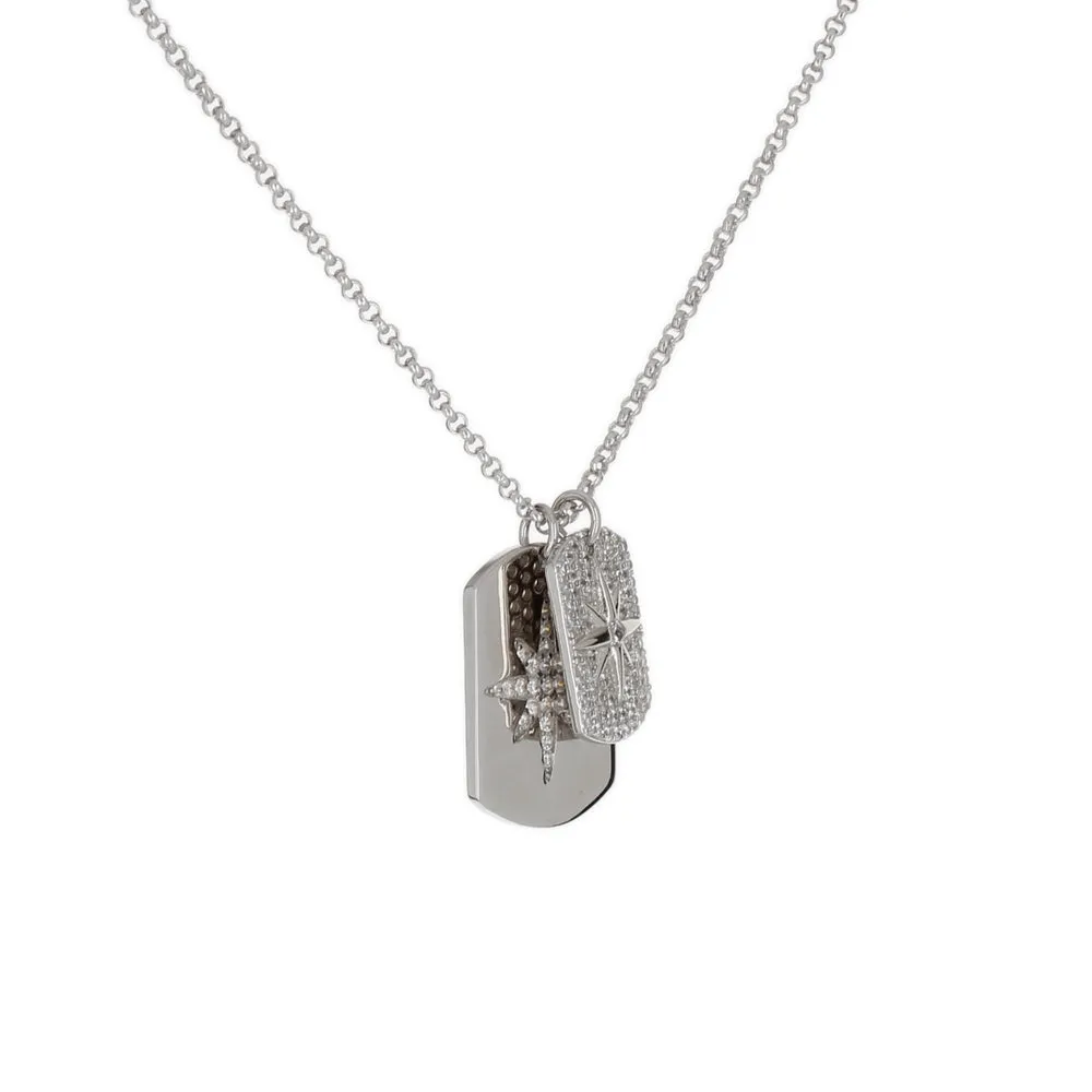 ROLO CHAIN NECKLACE WITH NORTH STAR DOUBLE TAG PENDANT