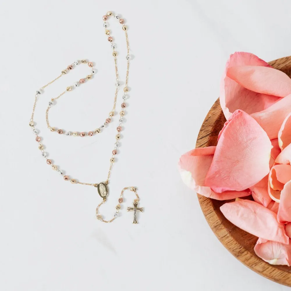 Rosary Necklace for Women - Lariat Cross Necklace in Tritone - Fashion Rosary Bead Necklaces - 26" Chain Length Jewelry Catholic Faith Christian Religious Birthday Mothers Day Gifts for Mom