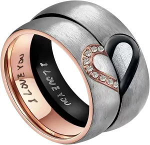 Rose Gold/Black Color Heart Couple Rings Stainless Steel Couples Lovers Love Promise Ring for Men Women Jewelry