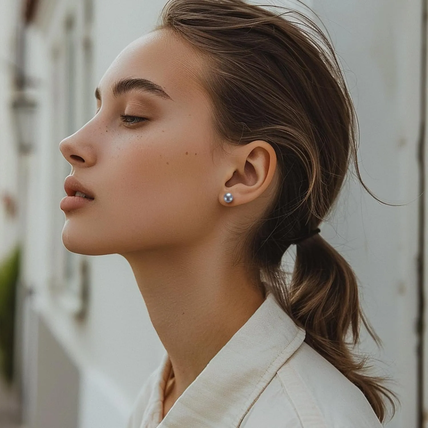 Round Akoya Pearl Stud Earrings in Cultured Blue/Golden/Grey Pearls with 925 Sterling Silver, Hypoallergenic - Luxurious Jewelry Gift for Women on Anniversary, Birthday, Mother's Day