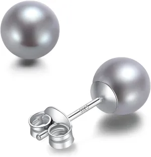 Round Akoya Pearl Stud Earrings in Cultured Blue/Golden/Grey Pearls with 925 Sterling Silver, Hypoallergenic - Luxurious Jewelry Gift for Women on Anniversary, Birthday, Mother's Day