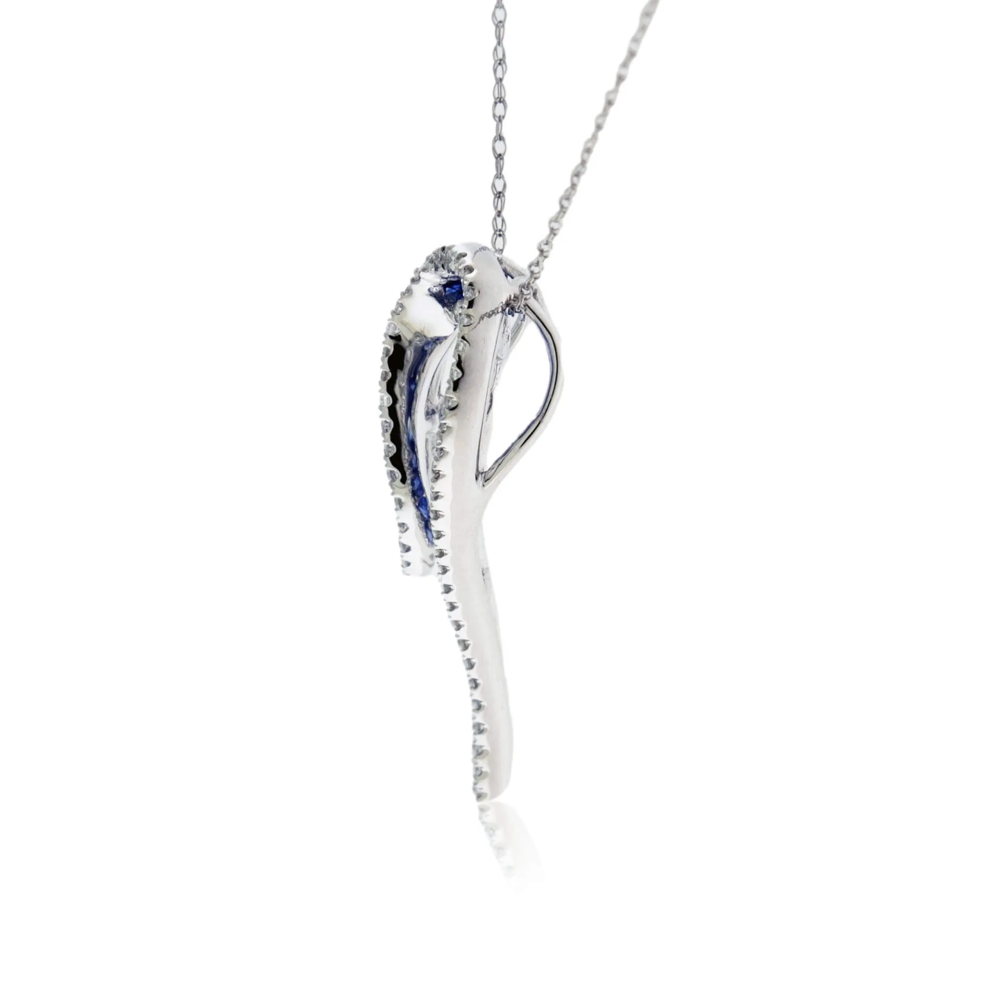 Round Blue Sapphire & Diamond Ribbon Style Pendant