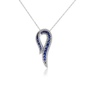 Round Blue Sapphire & Diamond Ribbon Style Pendant