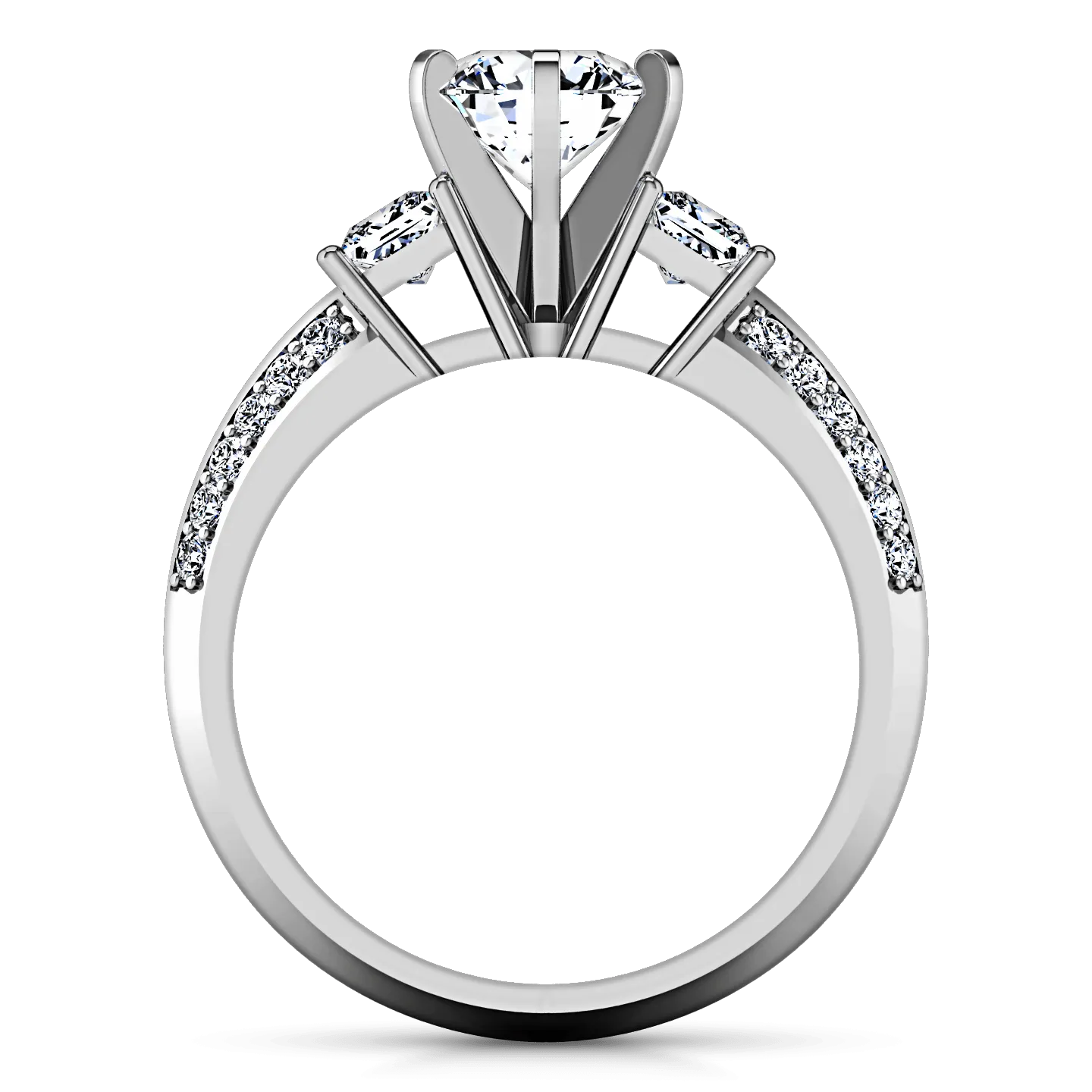 Round Diamond Three Stone Engagement Ring Ivana 14K White Gold