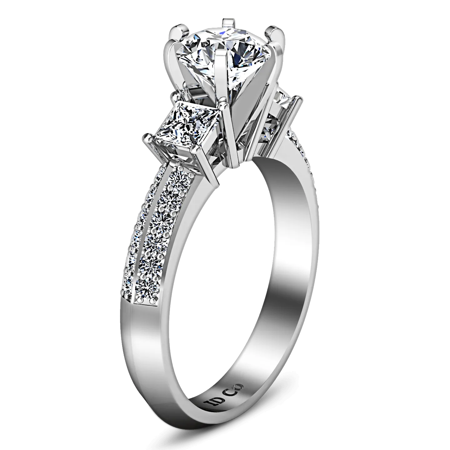 Round Diamond Three Stone Engagement Ring Ivana 14K White Gold