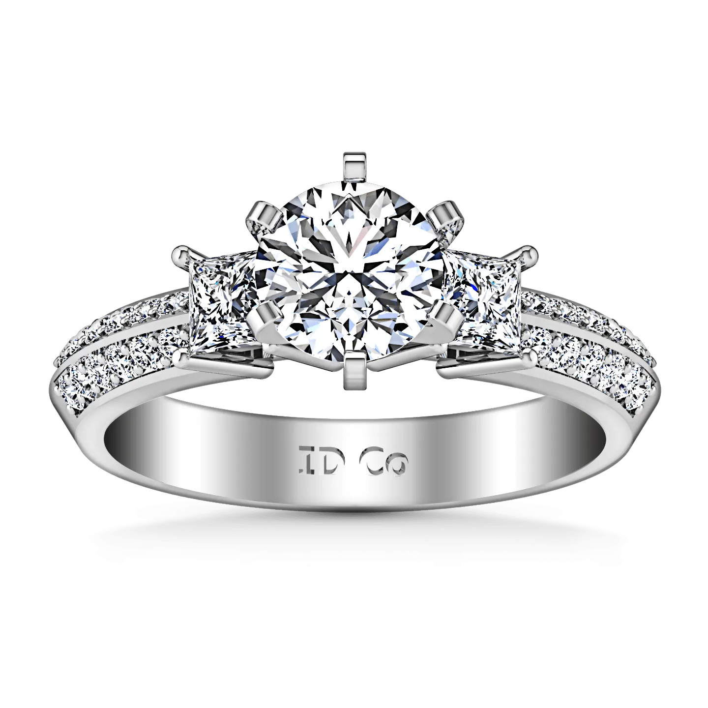 Round Diamond Three Stone Engagement Ring Ivana 14K White Gold