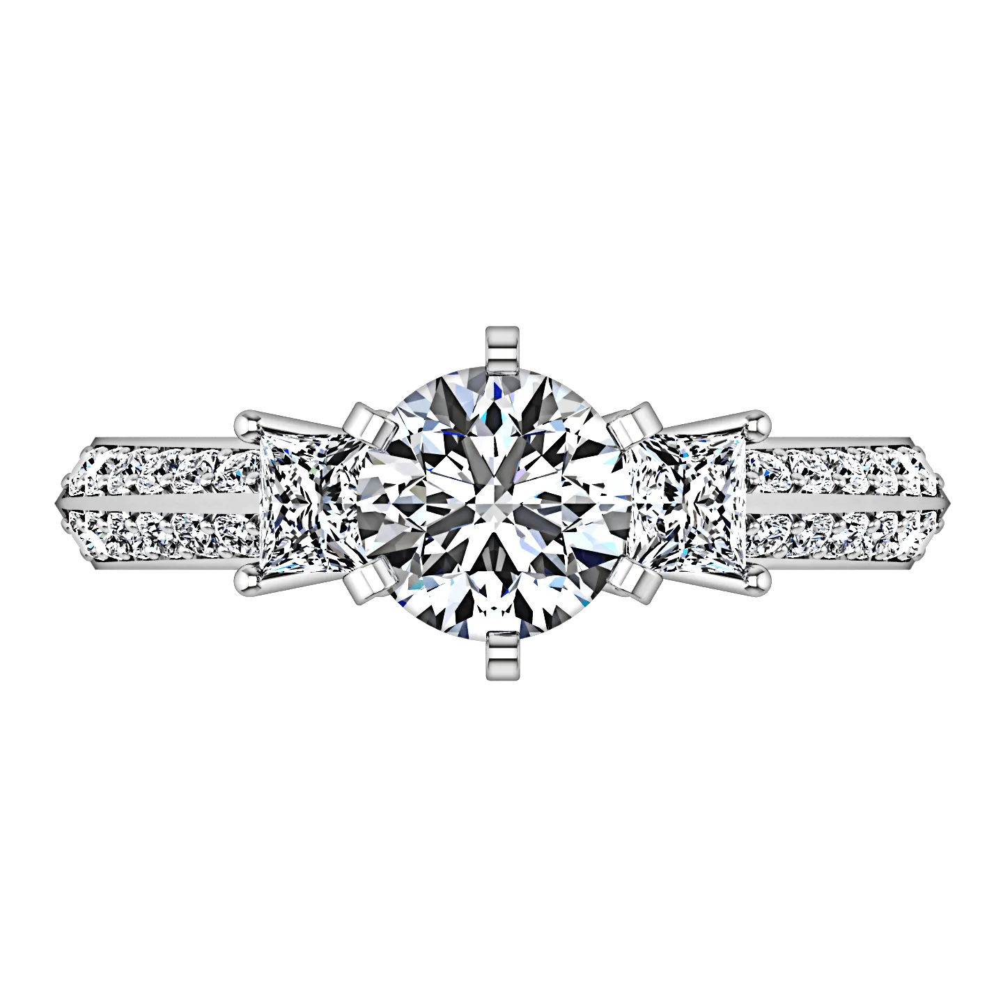 Round Diamond Three Stone Engagement Ring Ivana 14K White Gold