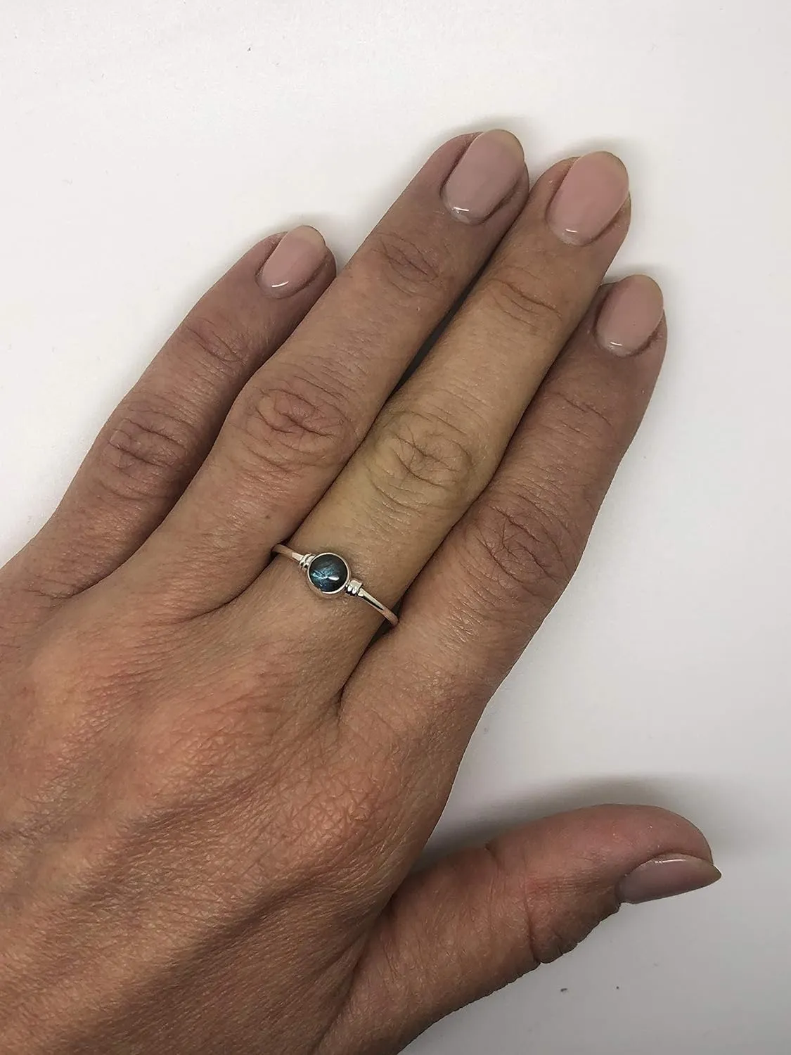 Round Labradorite Delicate Ring- 925 Sterling Silver- Ethnic Tribal And Boho Chic Jewelry - Fashionable And Stylish For Women -Us Size 5-9