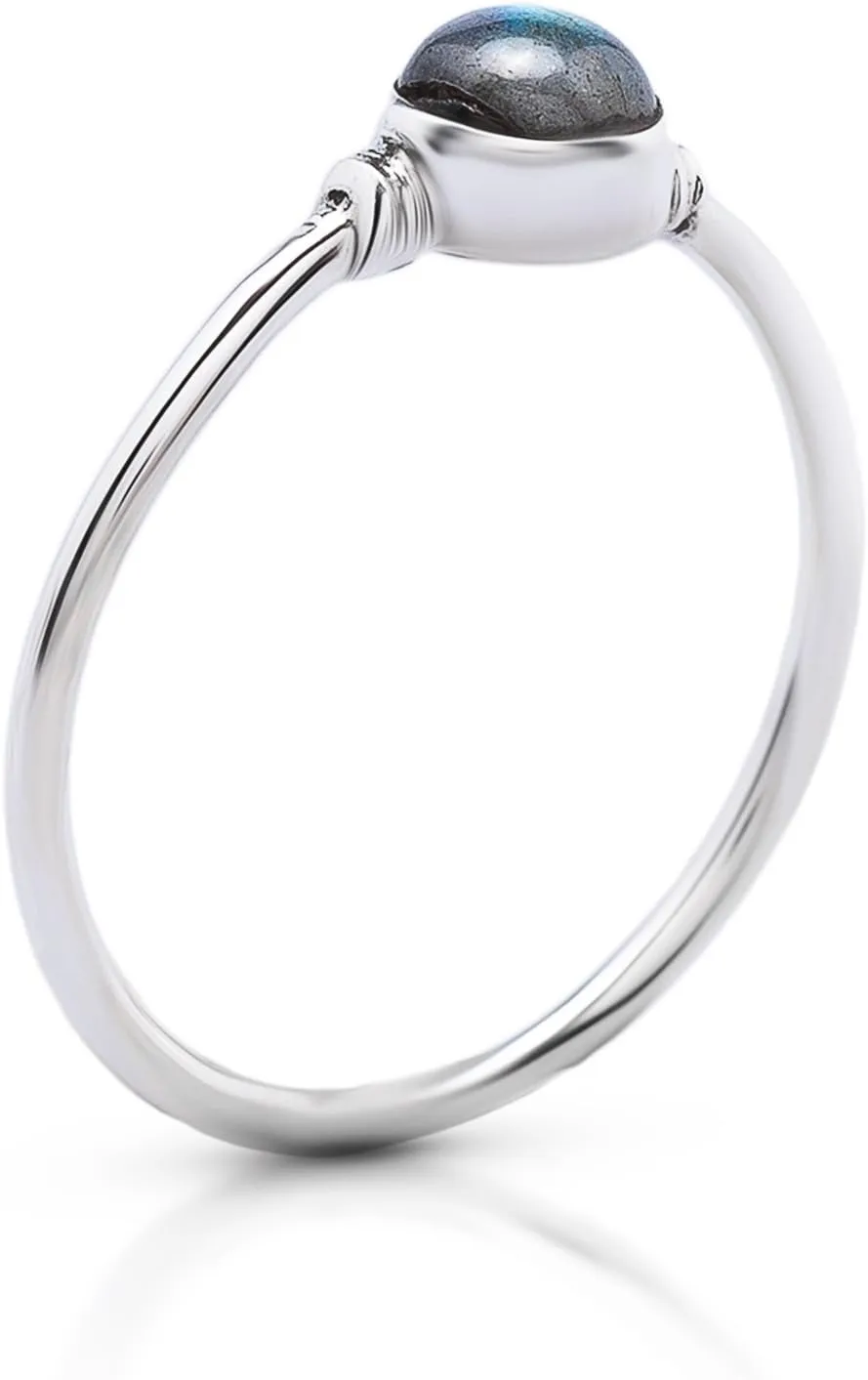 Round Labradorite Delicate Ring- 925 Sterling Silver- Ethnic Tribal And Boho Chic Jewelry - Fashionable And Stylish For Women -Us Size 5-9