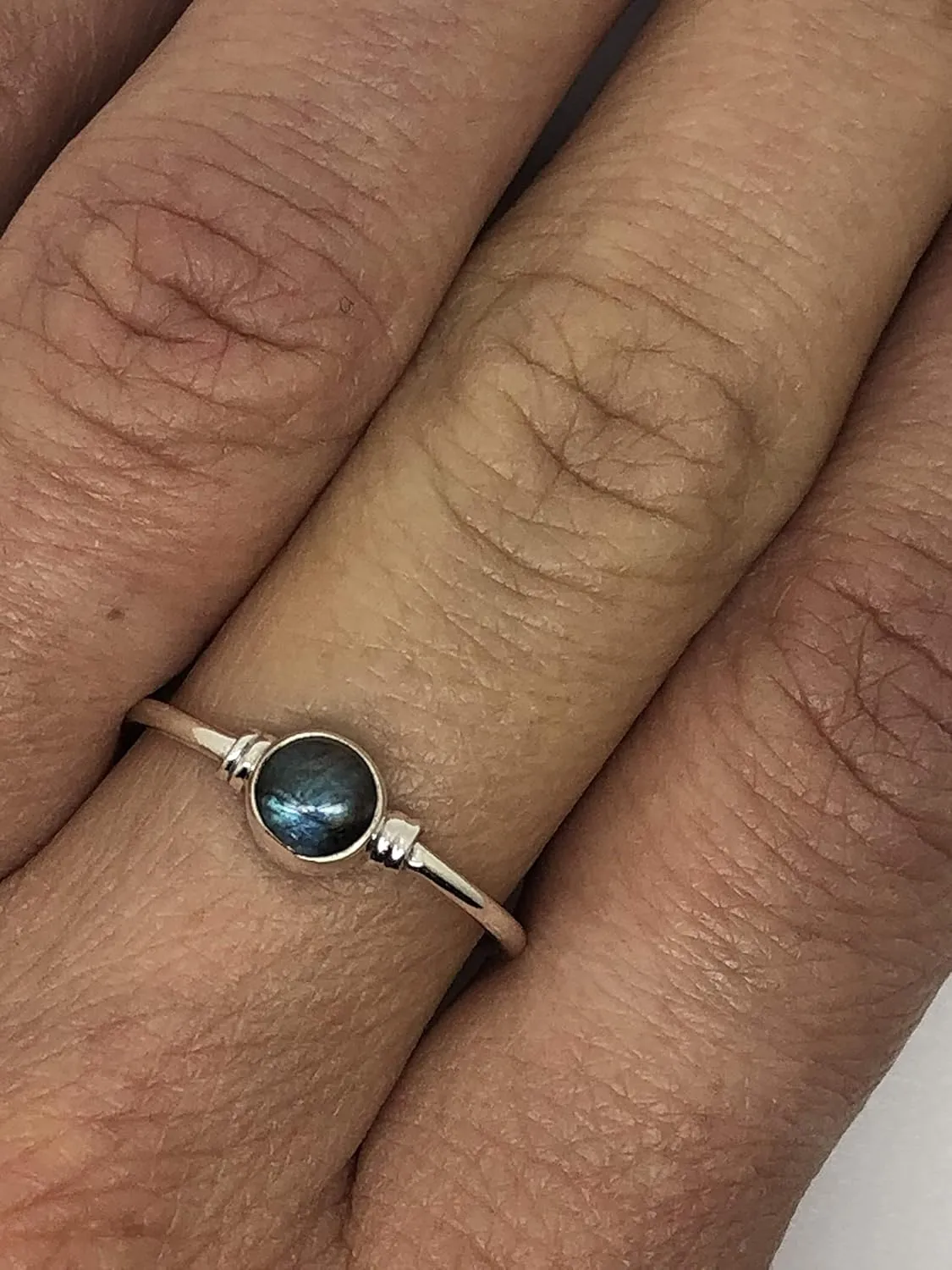 Round Labradorite Delicate Ring- 925 Sterling Silver- Ethnic Tribal And Boho Chic Jewelry - Fashionable And Stylish For Women -Us Size 5-9