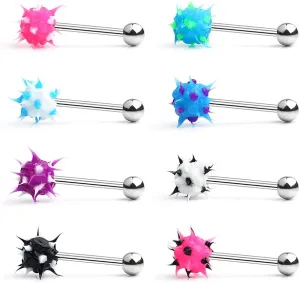 Ruifan Silicone Soft Spike Ball Straight Barbell Tongue Nipple Ring Piercing 14G