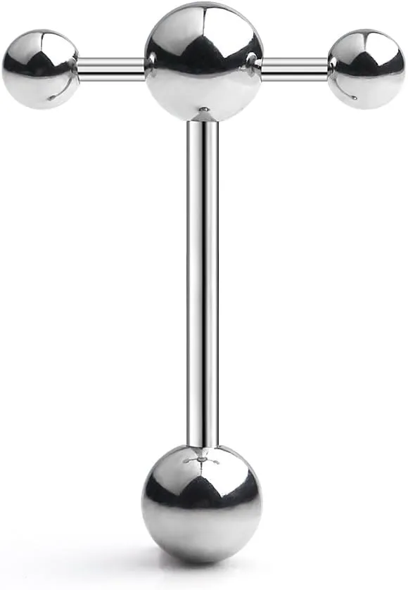 Ruifan T Shape Top Straight Barbell Tongue Ring Piercing 14G