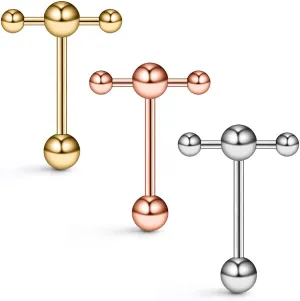 Ruifan T Shape Top Straight Barbell Tongue Ring Piercing 14G