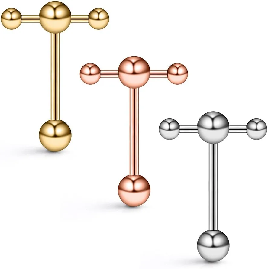Ruifan T Shape Top Straight Barbell Tongue Ring Piercing 14G