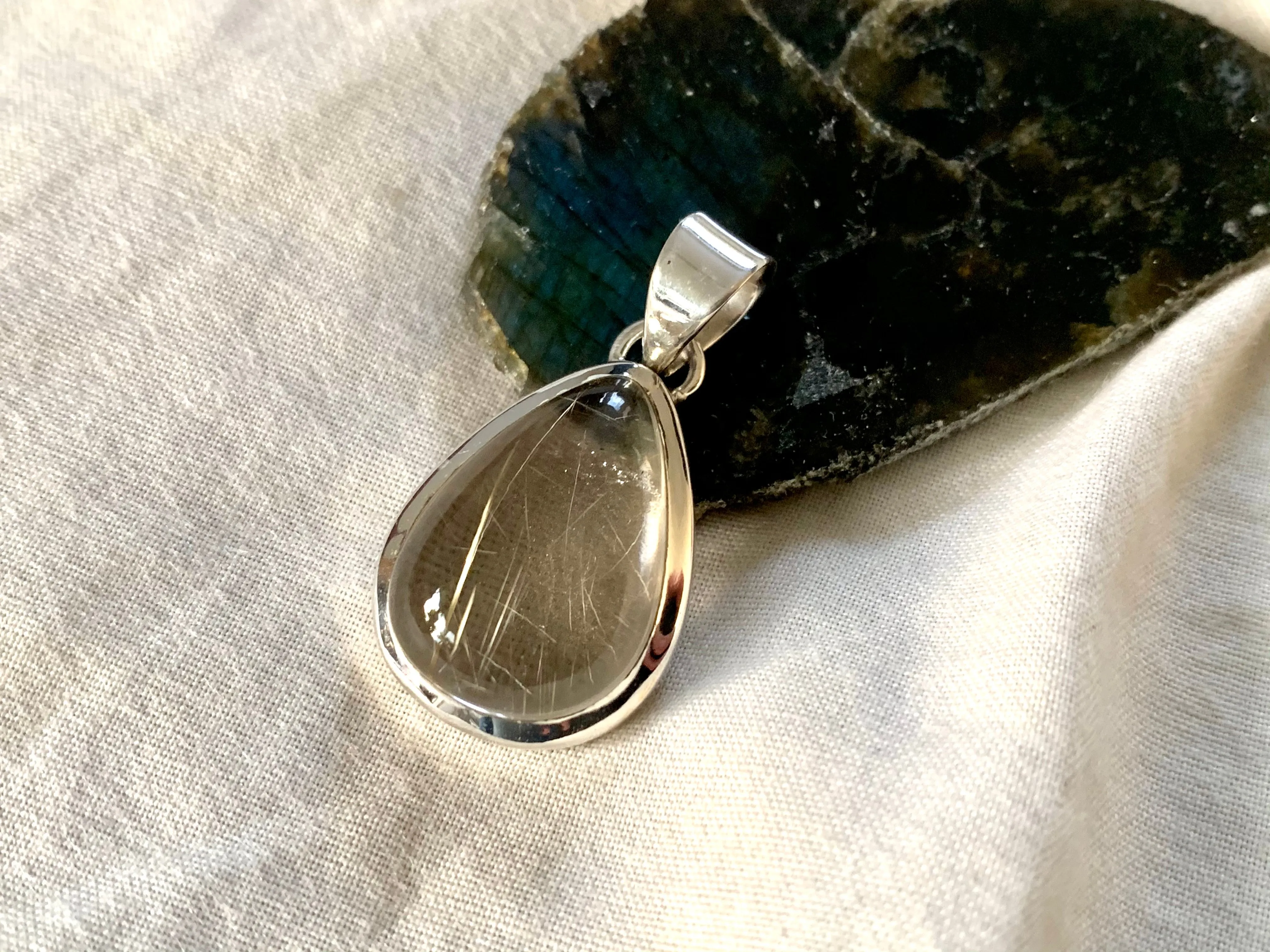 Rutilated Quartz Naevia Pendant - Small Teardrop