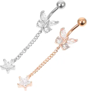 SAFIGLE Black Belly Button Rings for Women 2pcs Navel Rings Smooth Surface Piercing Jewelry