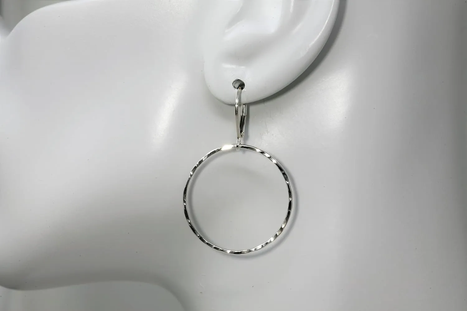 Salish Sea Inspirations Light Weight Hammered Argentium Silver Leverback Hoop Earrings (1" Diameter Polished)
