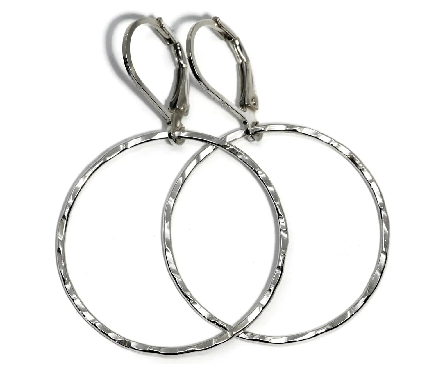 Salish Sea Inspirations Light Weight Hammered Argentium Silver Leverback Hoop Earrings (1" Diameter Polished)